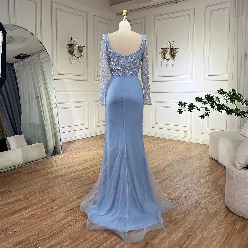 Serene Hill Arabic Blue Sweetheart Mermaid Evening Gown Beaded Overskirt - Luxury Dresses for Woman's Wedding Party 2024 LA72548