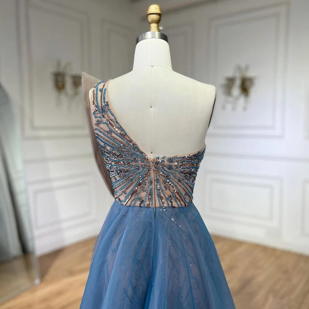 Serene Hill Blue High Split With Overskirt Mermaid Luxury Beaded Dubai Evening Dresses for Women Wedding Party 2024 LA71921A