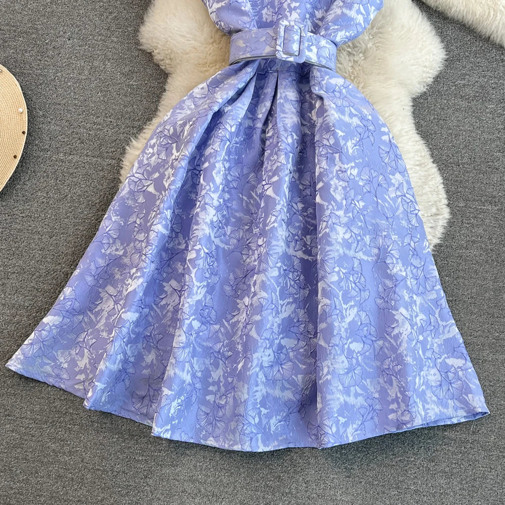 Women Vintage Floral Dresses Summer Slim A-line Sleeveless Party Dresses Ladies Elegant O-neck Casual Midi Dress Vestidos