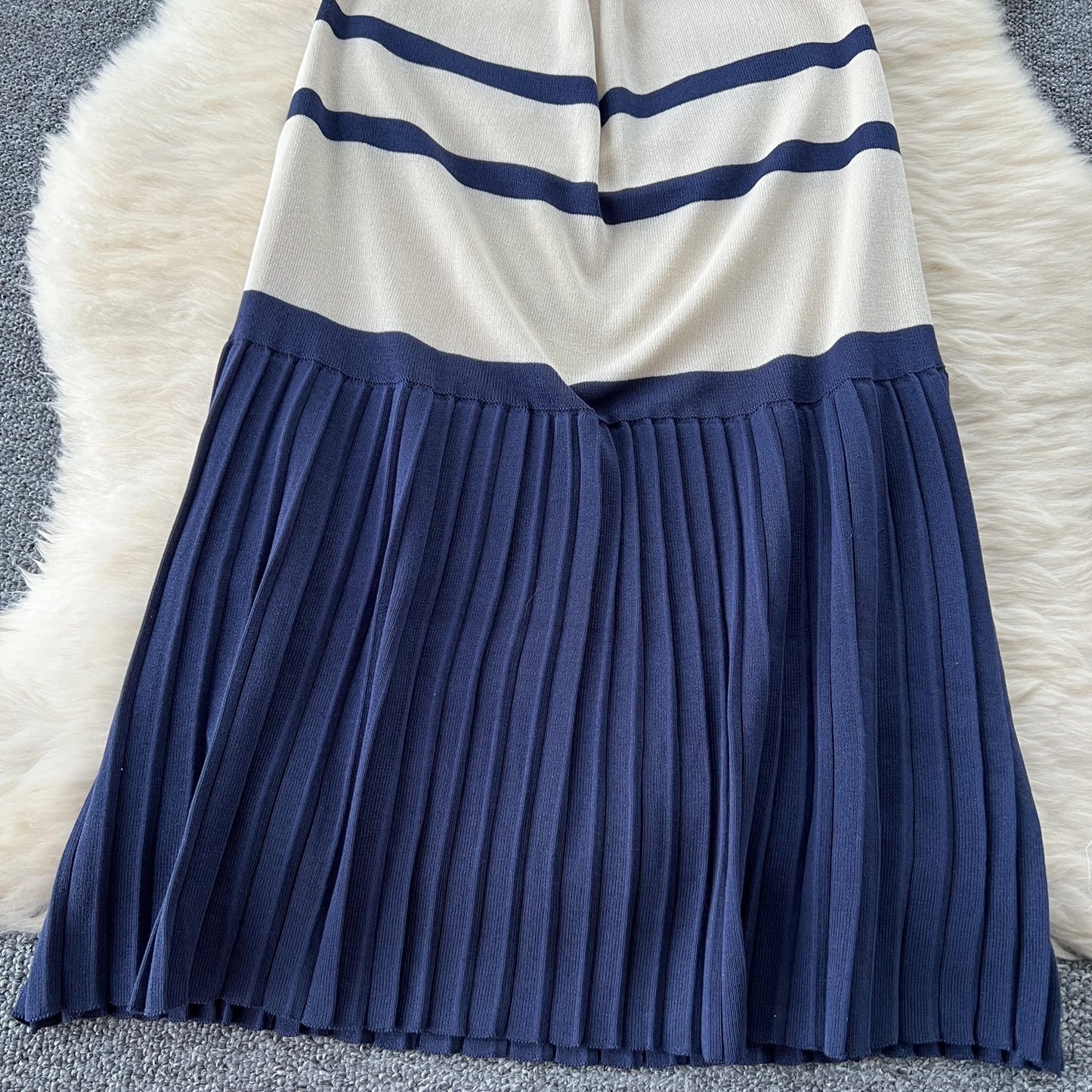 Sexy Chic short sleeve PATCHWORK v-Neck Striped Knit Dress Elegant Fashion Party Slim Summer A-line sweet dresses