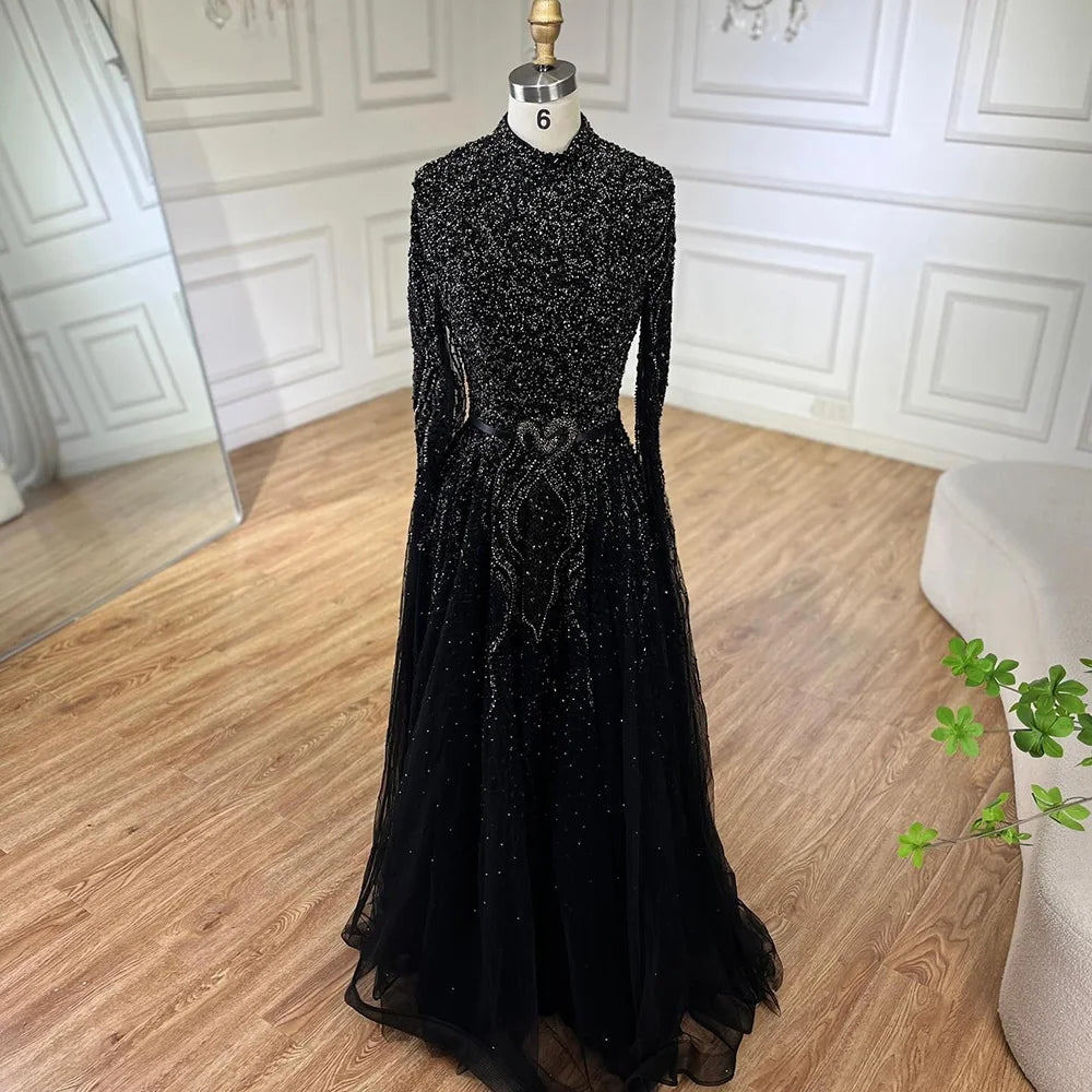 Serene Hill Blue A-Line High-end Beaded Luxury Cape Sleeves Evening Dresses Gowns 2024 For Woman Party Plus Size LA70066B