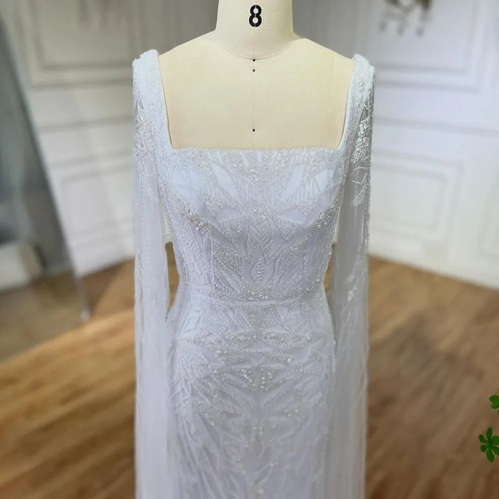 SERENE HILL 2024 Arabic Nude Cape Sleeves Mermaid Dubai Evening Dresses Beaded Luxury Wedding Party Gowns For Women GLA72261