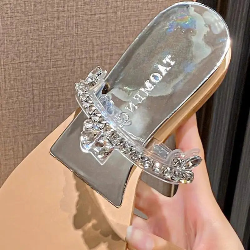 2024 Summer Crystal Women Slippers Fashion Clip Toe Slides Shoes Elegant Outdoor Beach Wedges Heel Sandal Flip Flop 34-43