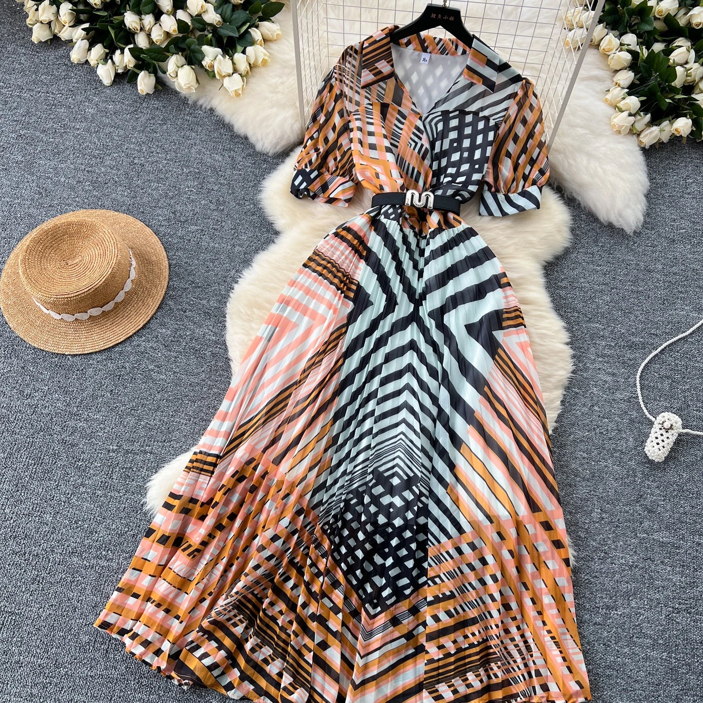 Retro Elegant summer asymmetrical print Dress sashes short Sleeve Vacation Party Women Vestidos dresses
