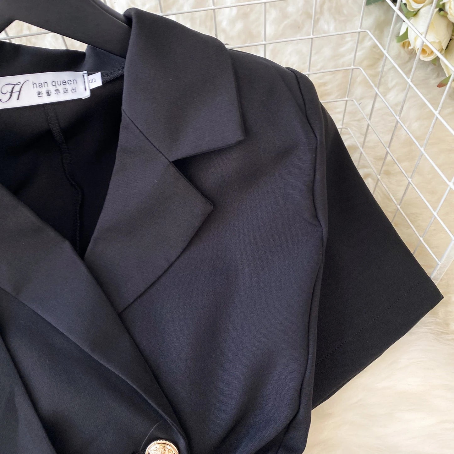 Retro Black Blazer Dress Women Lapel Short Sleeved Short Dresses Summer Casual Short Sleeve Slim Bandage Dress Vestidos