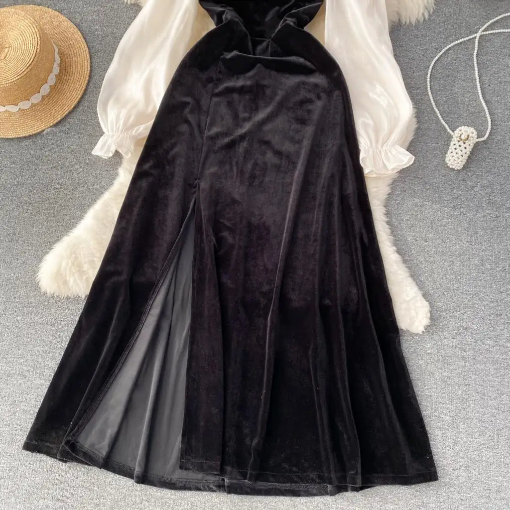 Sexy Bodycon Off Shoulder Party Dress Women Ruffles Velvet Patchwork Elegant Lady Fashion Prom Robe A-Line Vestidos Mujers New