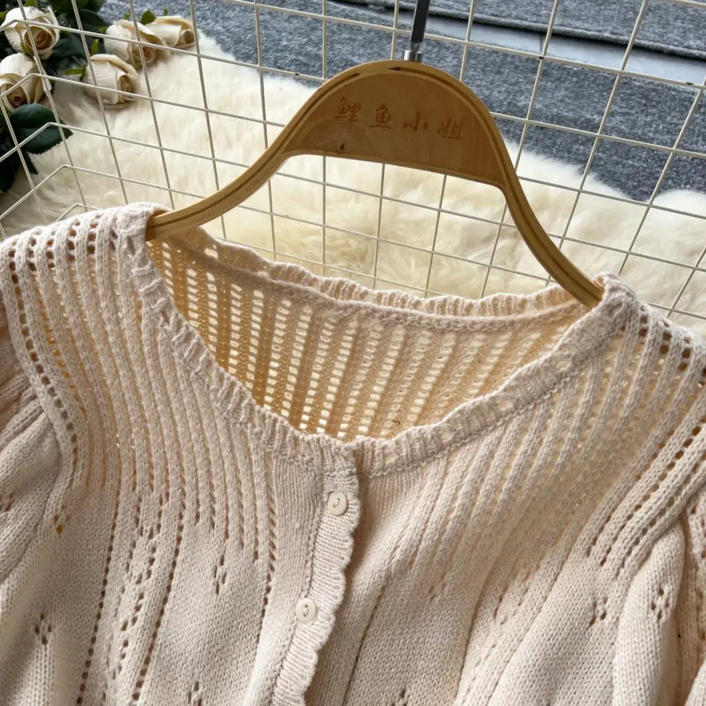Elegant Autumn Solid Knitted Dresses for Women Sweet Hook Flower Hollow Strap A-line Korean Fashion Casual Vestidos Mujer New