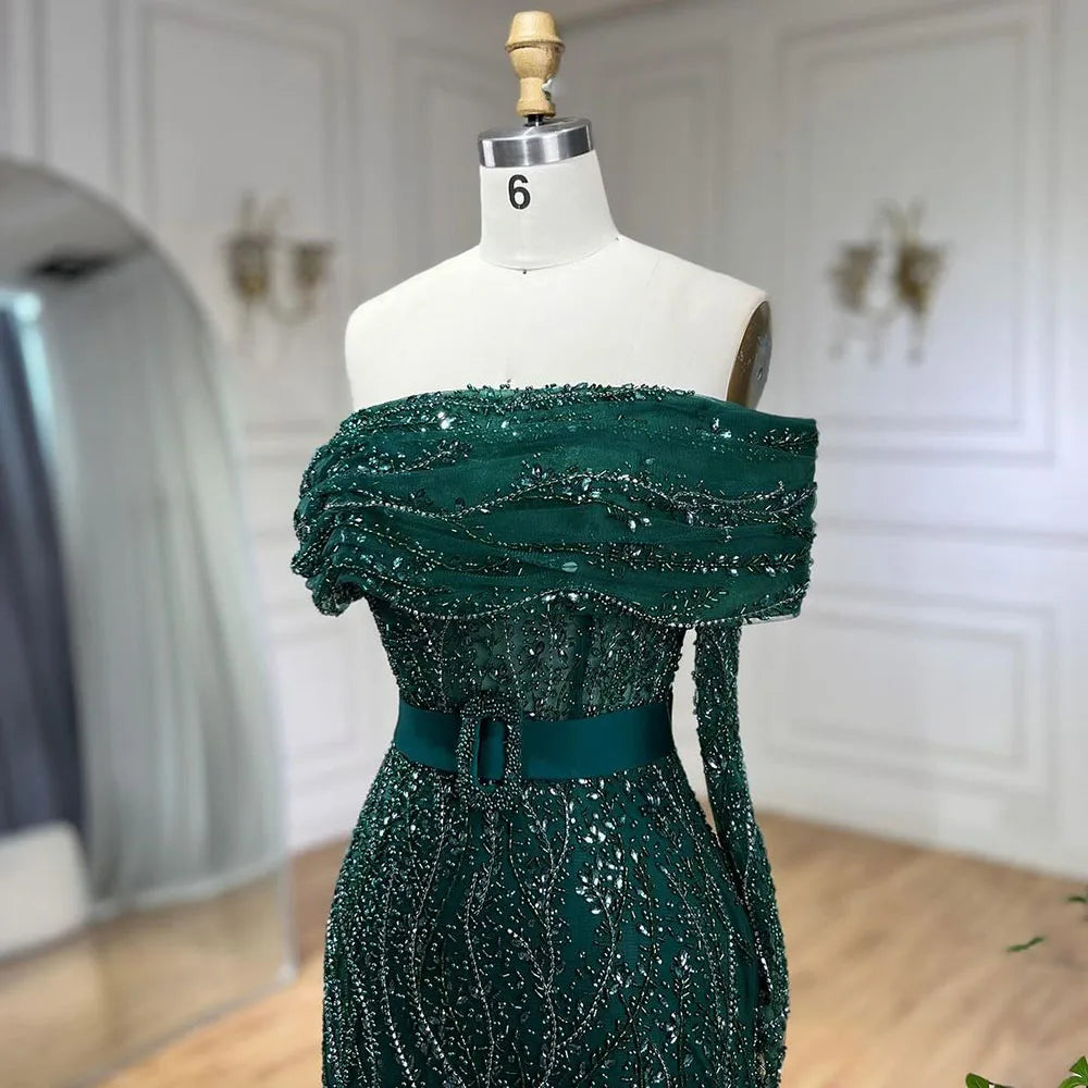 SERENE HILL 2024 Arabic Nude Mermaid One Shoulder Luxury Beaded Evening Party Dresses Formal Gowns For Women Wedding GLA72161