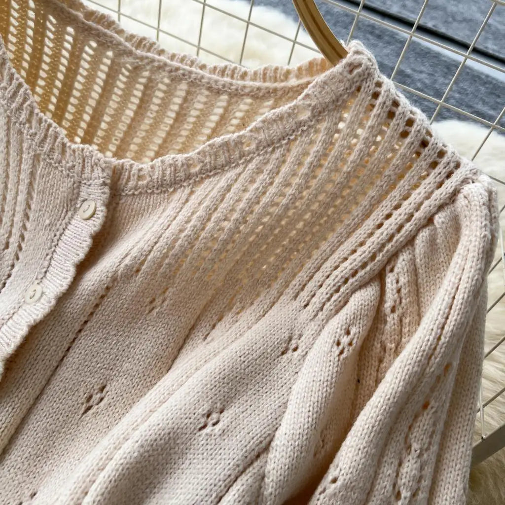 Elegant Autumn Solid Knitted Dresses for Women Sweet Hook Flower Hollow Strap A-line Korean Fashion Casual Vestidos Mujer New