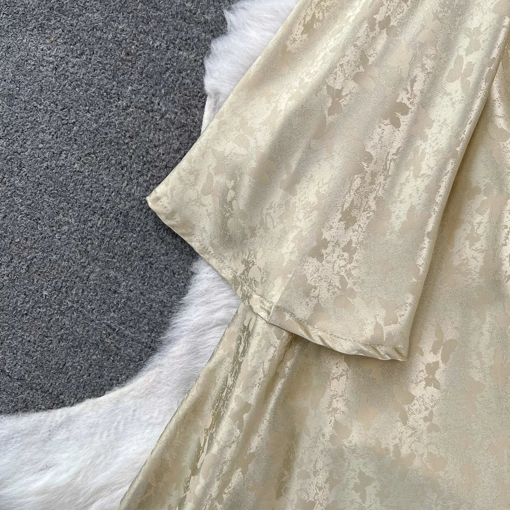 Autumn Evening Dresses for Women Elegant Bodycon Party Prom Robe Vintage Flare Sleeve Swinging Collar Midi Vestidos Mujer New