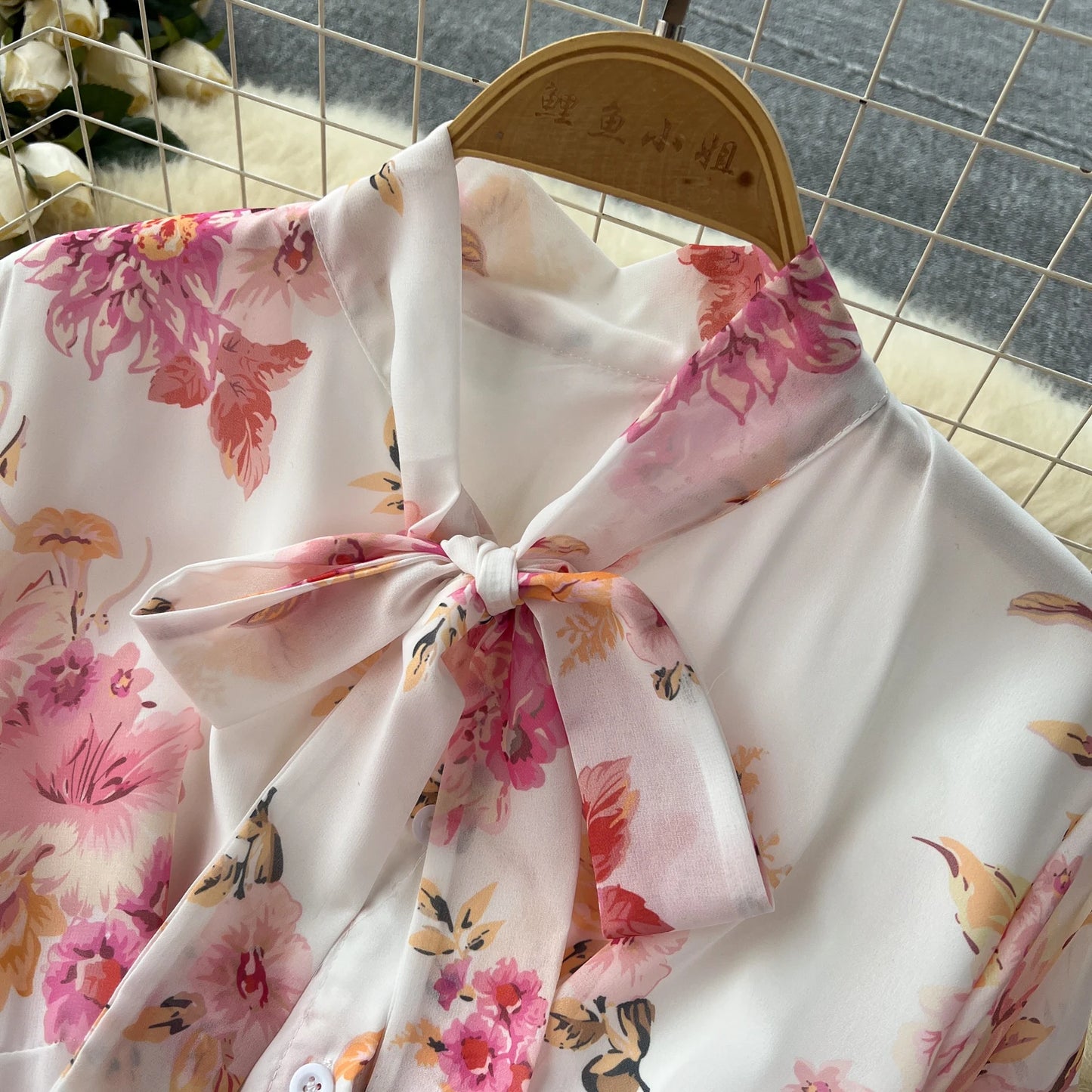 French Vintage Ruffle Lace-up Bow Puff Sleeves Long Sleeves Dress korean fashion Casual Women Fashion summer dresses