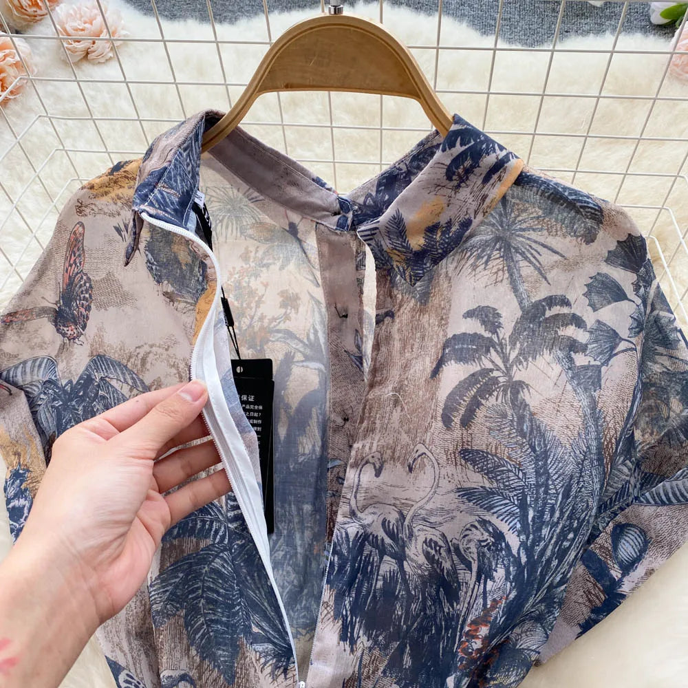 2022 Women Vintage Party Dress Summer French Elegant Print Dress Ladies High Waist Retro Single Breasted Belt Casual Long Dress