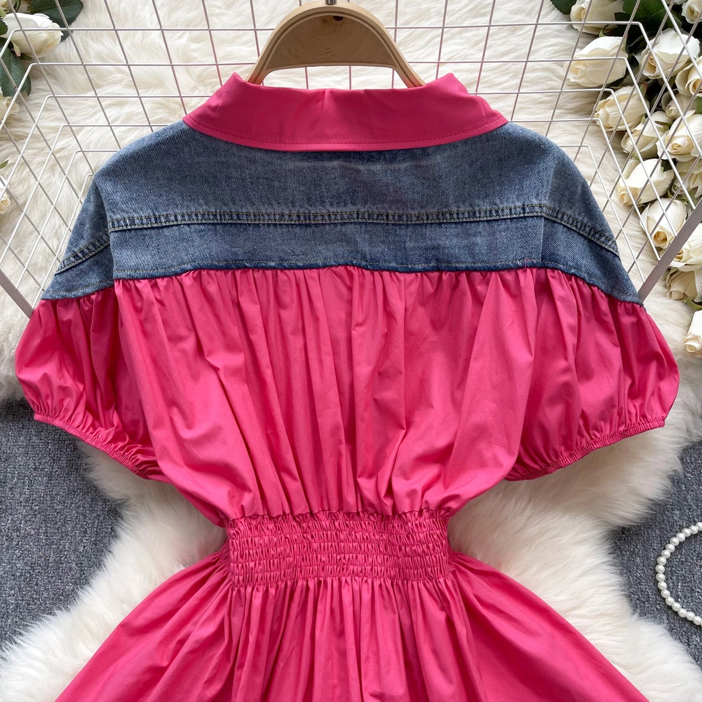 KUSAHIKI Korean Women Fashion Hit Color Patchwork Puff Sleeve Stretch Slim Waist Versatile Shirt Top 2024 Sprign Summer Blouses