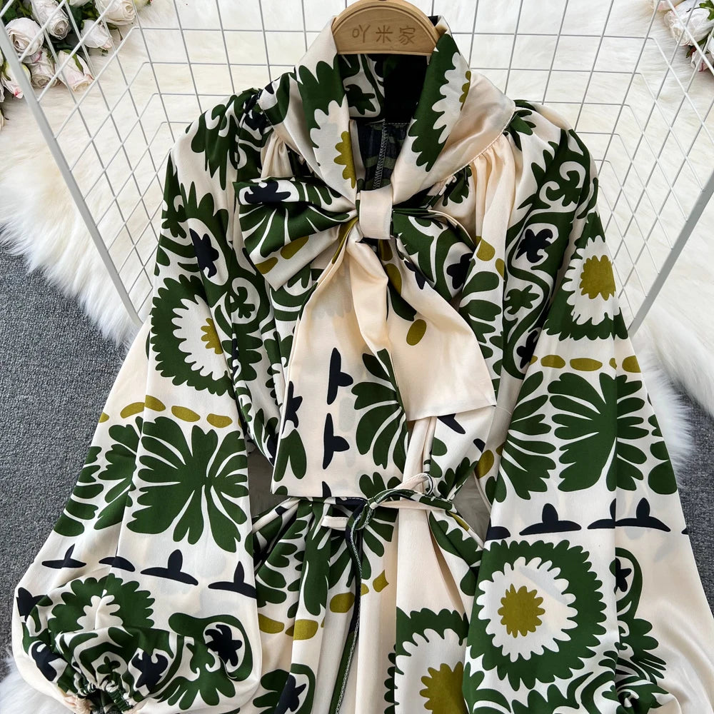 Women Casual A-Line Vintage Floral Long Dress Autumn Elegant Chic Party Boho Maxi Dresses Beach Holiday Female Vestidos New