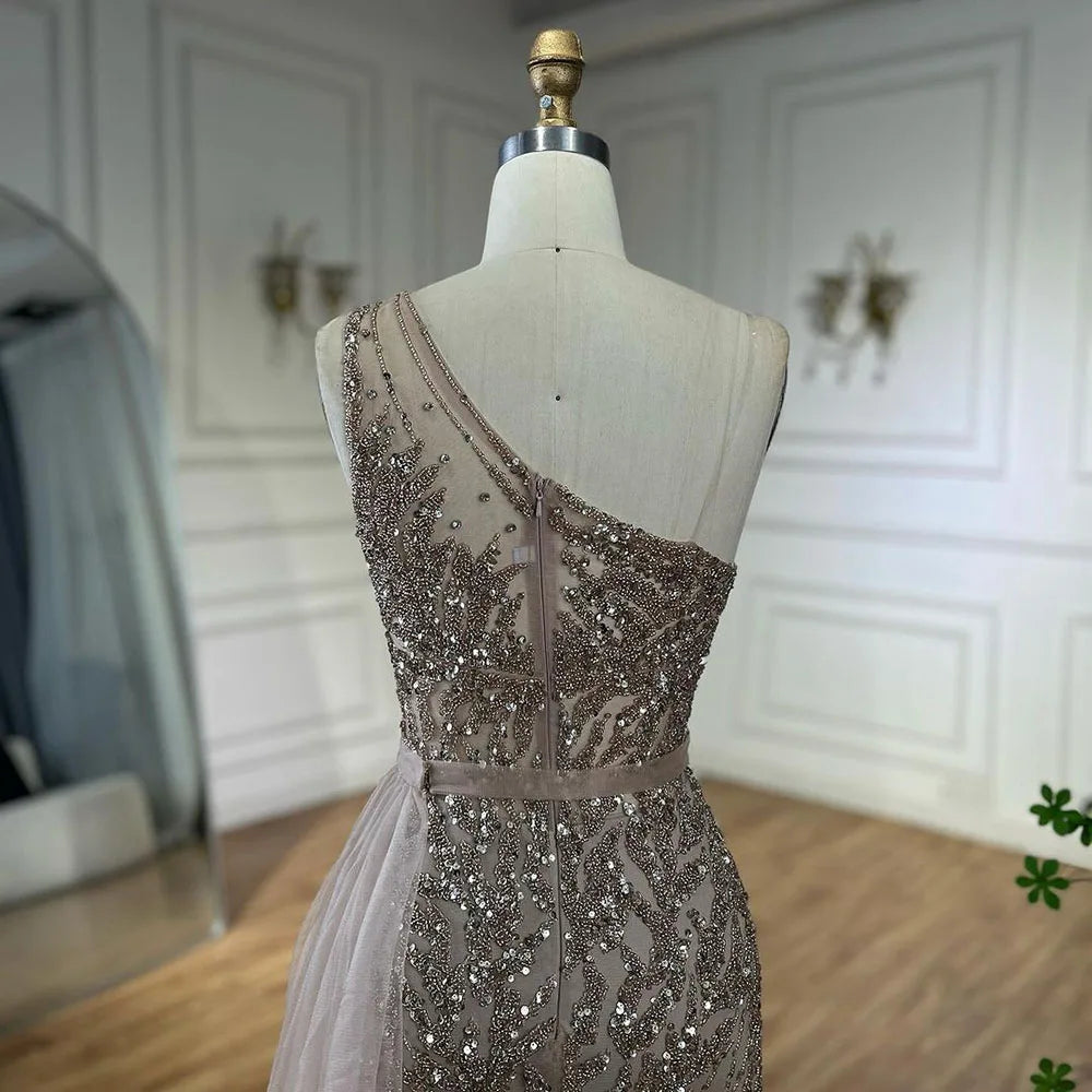 Serene Hill Turquoise Mermaid Elegant With Skirt High Split Evening Dresses Gowns Luxury Beaded Crystal 2024 Women LA71582A