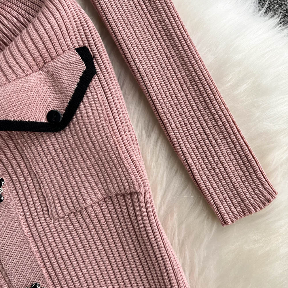 Women Elegant Chic Long Sleeve Sexy Slim Bodycon Dress Vintage Korean Fashion Knit Tight Vestido Autumn Winter Sweater Robe