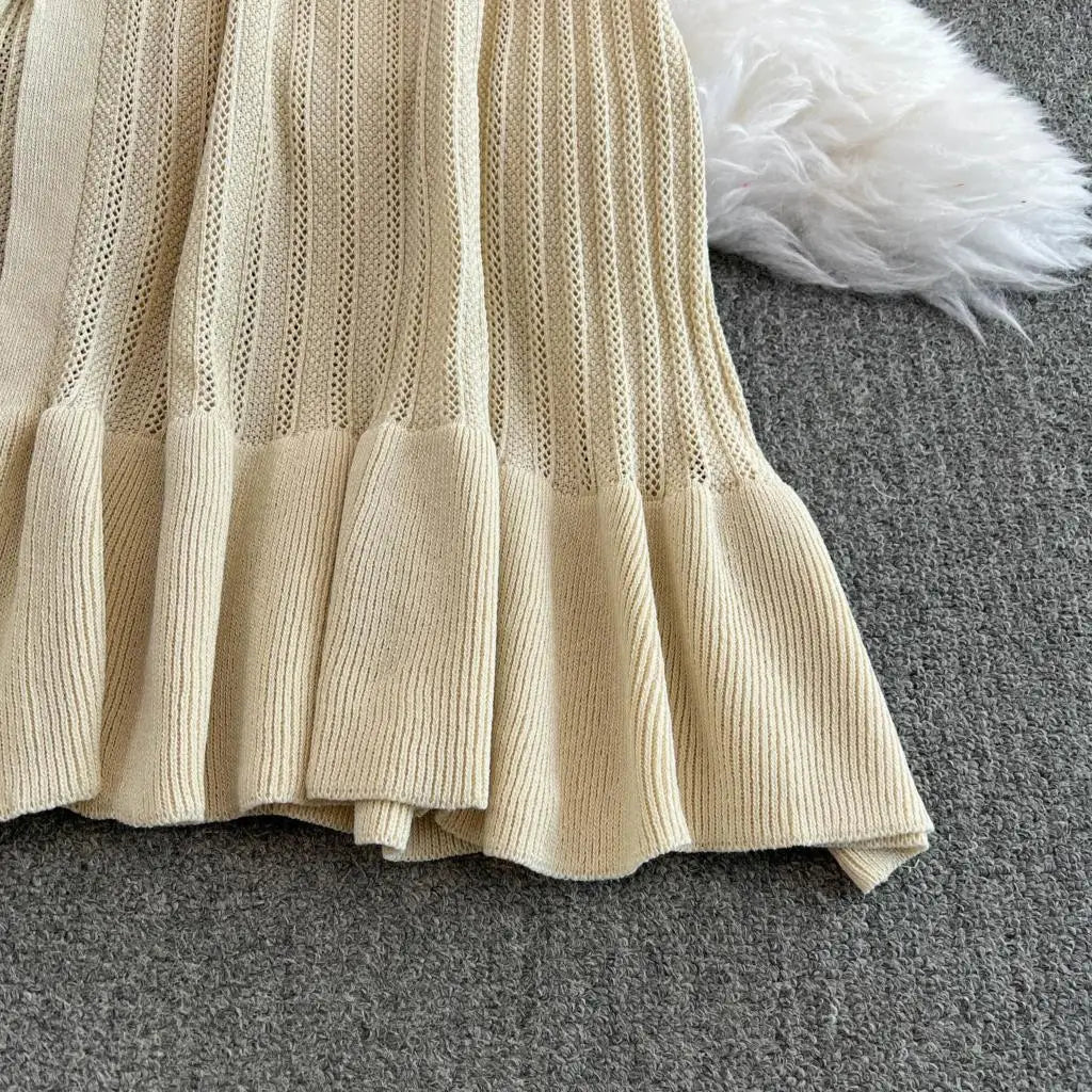 Women Vintage Mermaid Knitted Dress Elegant Casual Single Breasted Bodycon Slim Evening Dresses Female One Piece Clothes Mujers