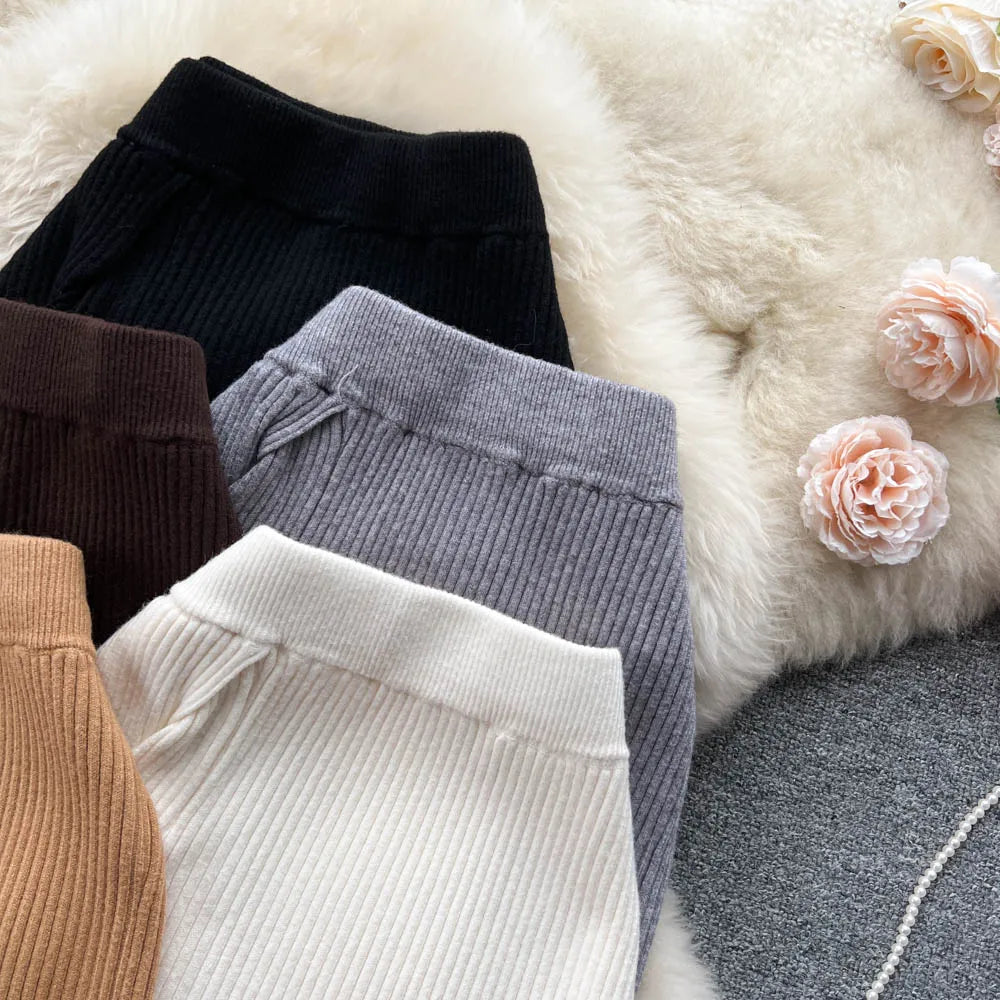 Women Elegant Chic Split Sexy Skirt Elastic Knit High Waist Fashion Vintage Pencil Skirt Black White Spring Autumn Clothing