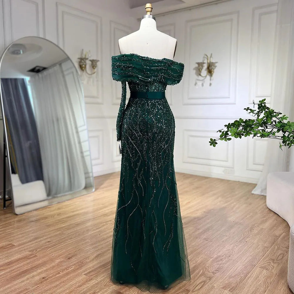 SERENE HILL 2024 Arabic Nude Mermaid One Shoulder Luxury Beaded Evening Party Dresses Formal Gowns For Women Wedding GLA72161