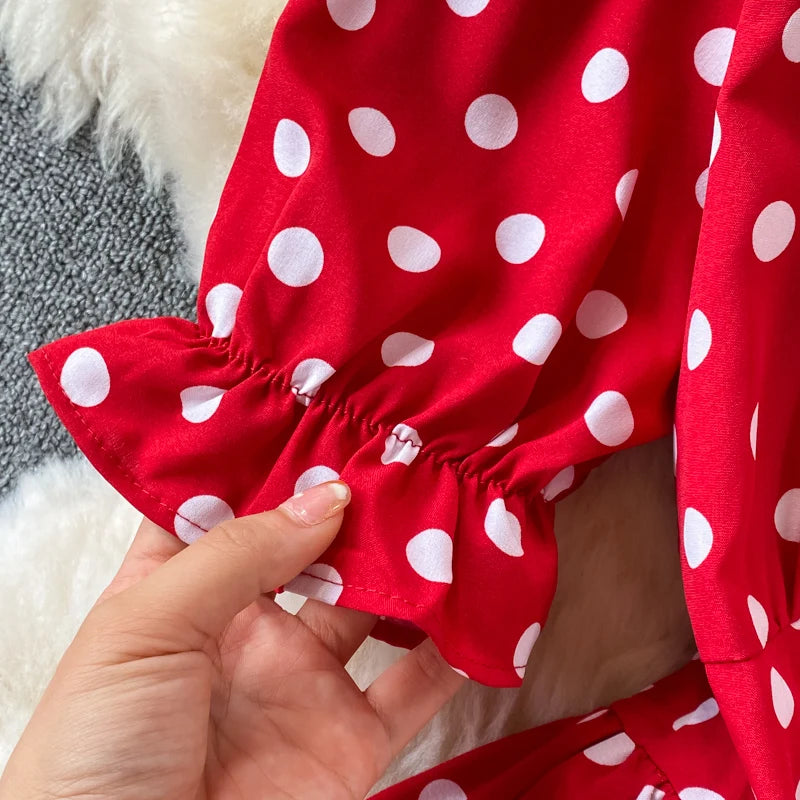 New Summer Women's Fashion Vintage Polka Dot Midi Dress Elegant and Chic A-Line Party Casual White Black Vestidos Female Robe