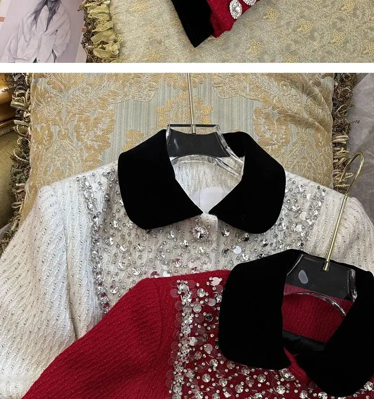 Spring Rhinestone Decoration Tweed Jacket for Women Exquisite Elegant Female Sequin Coat Autumn Trendy Commuter Crop Outerwear