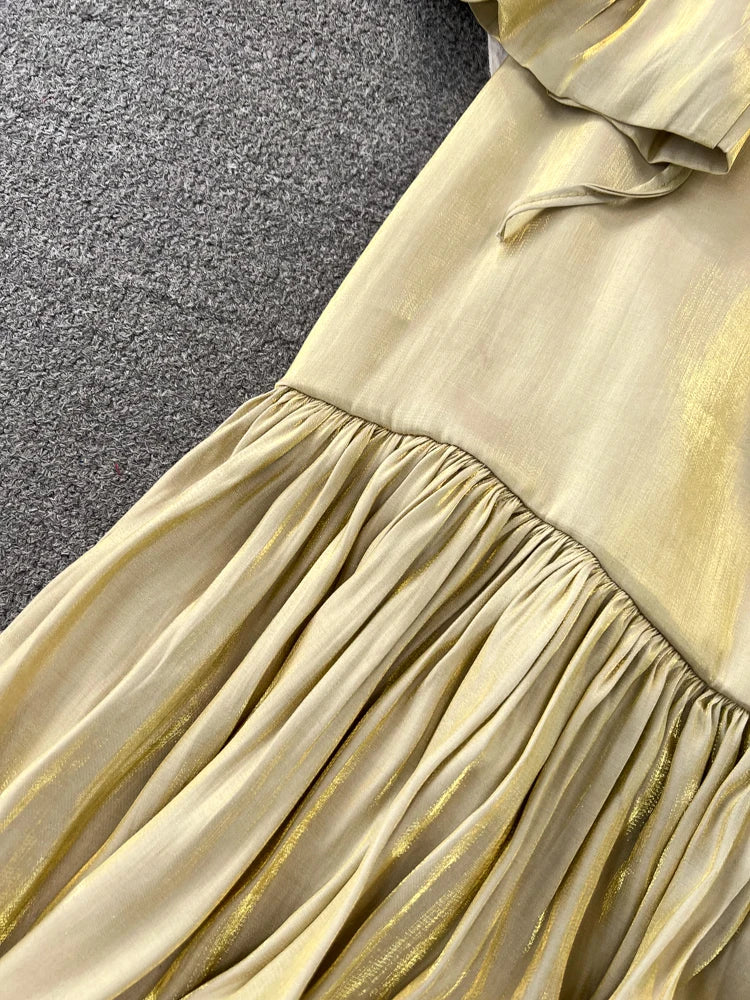 Elegant and Chic Solid Evening Dresses for Women Fashion New Bow Lace Up Flare Long Sleeve A-Line Vestidos Autumn Female Clothes