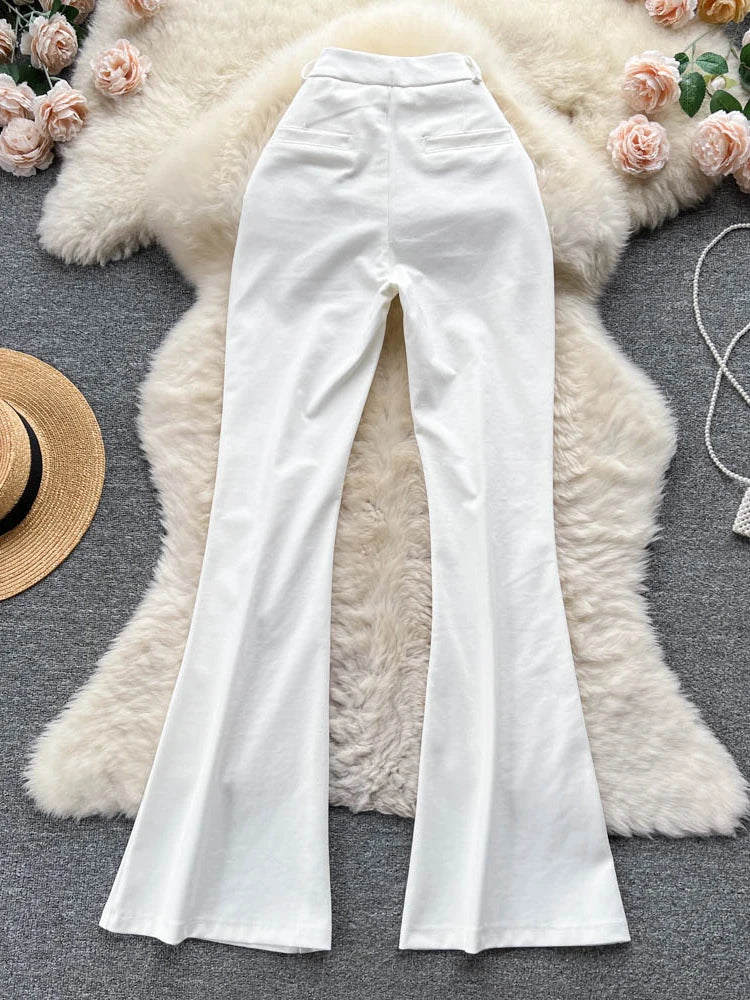 Spring Autumn Retro Flare Pants Women Casual High Waist Draping Slim Wide Leg Bottom Long Pants Korean White Black Trousers