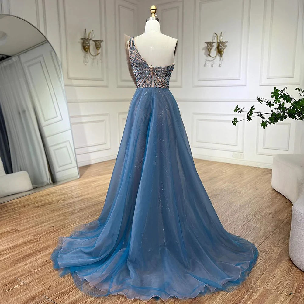 Serene Hill Blue High Split With Overskirt Mermaid Luxury Beaded Dubai Evening Dresses for Women Wedding Party 2024 LA71921A