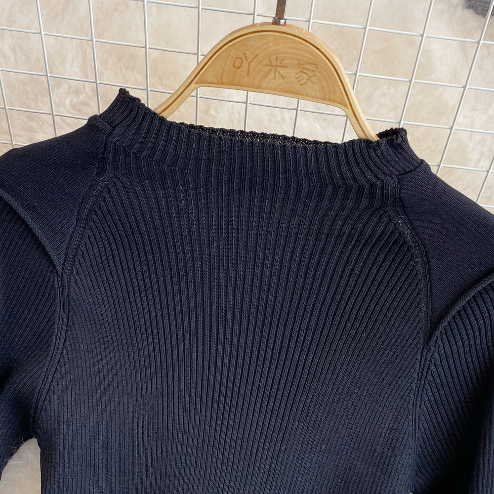 Women Chic Long Sleeve Stand Collar Patchwork A-line Dress Vintage Korean Fashion Knit Vestido Elegant Autumn Winter Knitwear
