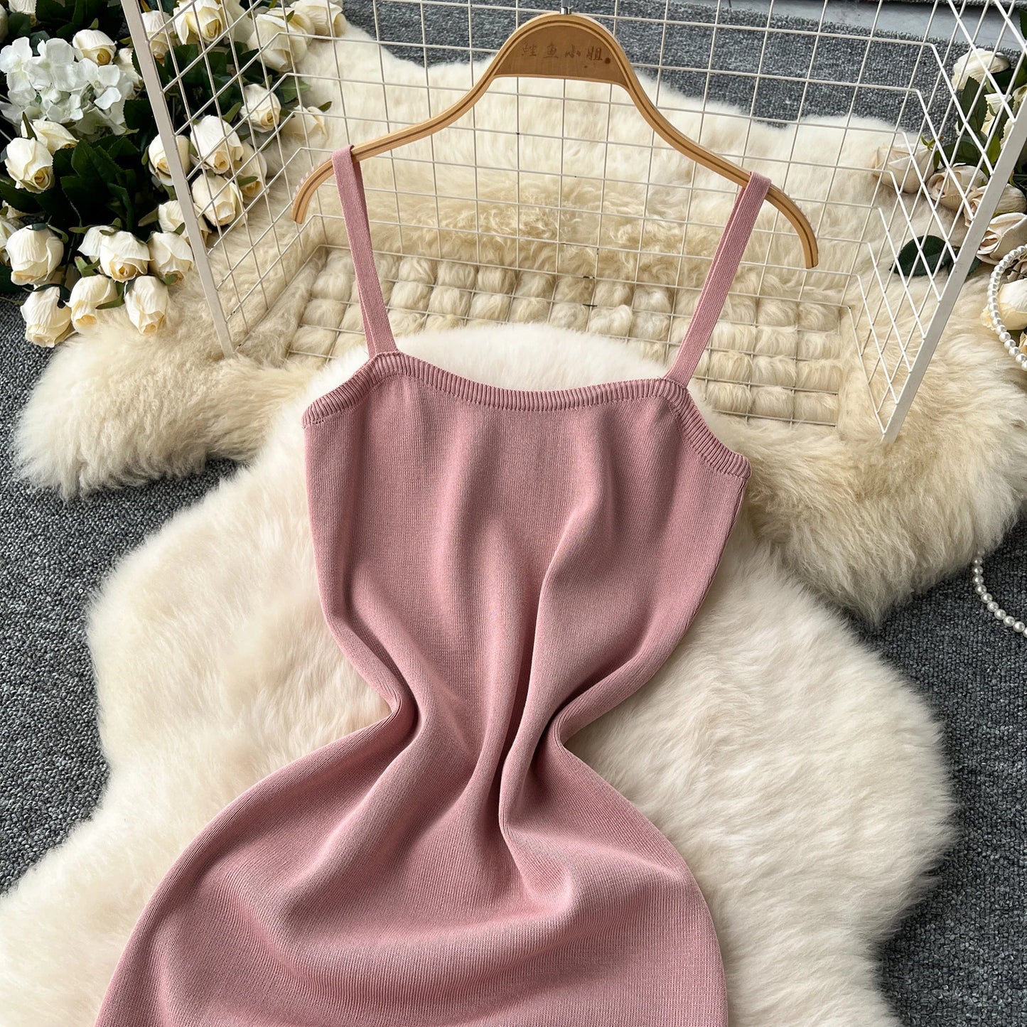French Vintage Shirring lool sleeve slip knit overcoat with sweet slip A-line Chic Casual Vacation Women Summer dresses