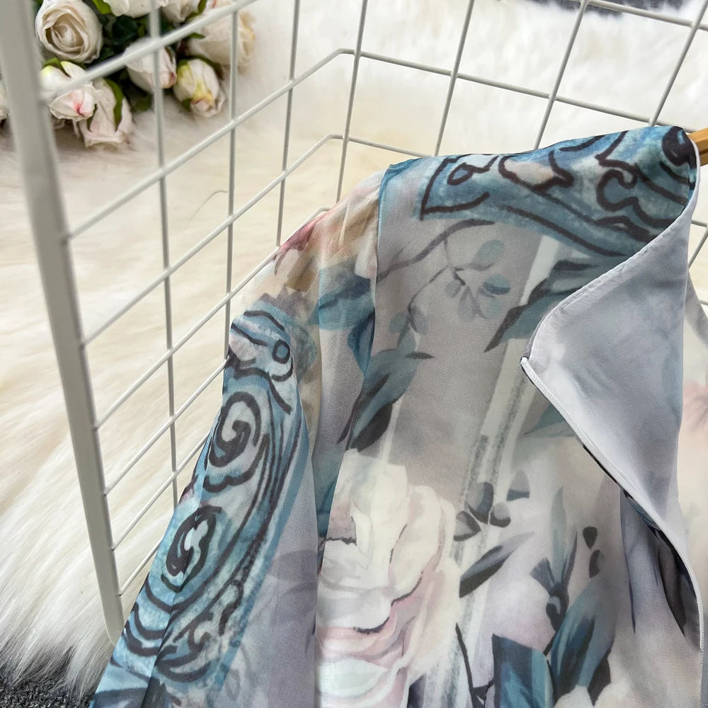 Elegant Chic A-Line Women Autumn Dress Long Sleeve Casual Floral Print Vintage Beach Holiday Vestidos Female Lace-up Robe Mujers