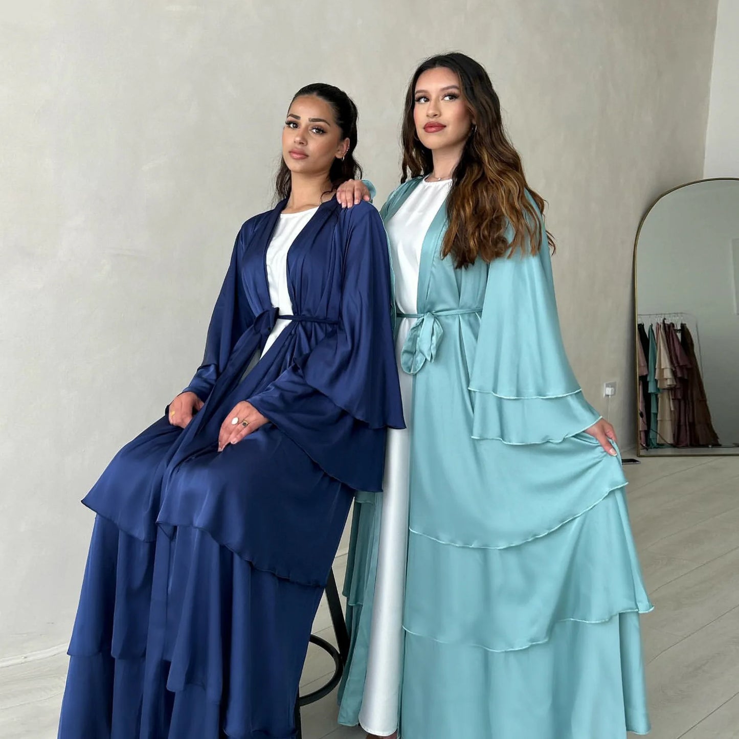 Satin Open Abaya Kimono Muslim Hijab Dress Plain New Abayas for Women Dubai Turkey Ramadan Eid Modest Islam Clothes Kaftan Robe