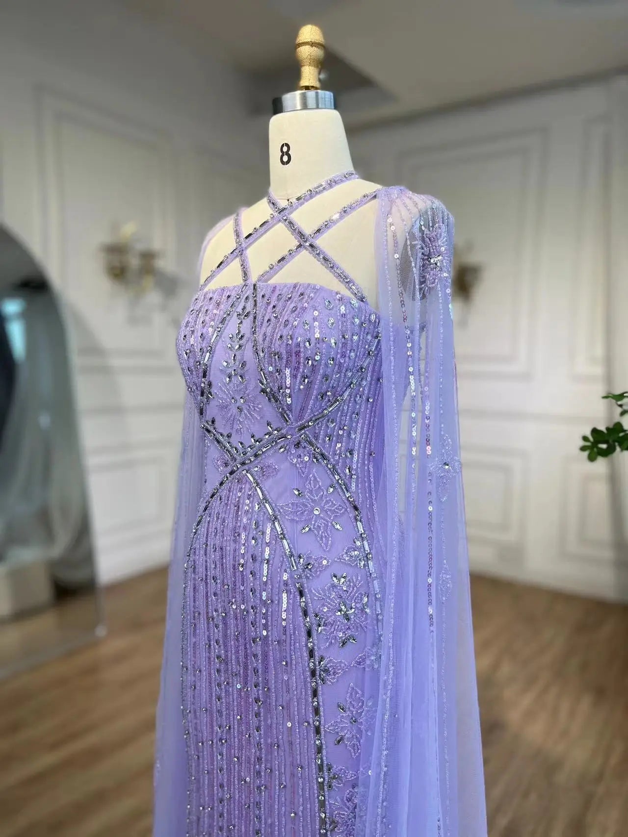 SERENE HILL Arabic Caramel Mermaid Elegant Cape Sleeves Beaded Luxury Evening Dresses 2024 Formal Gown For Women Party GLA71905A