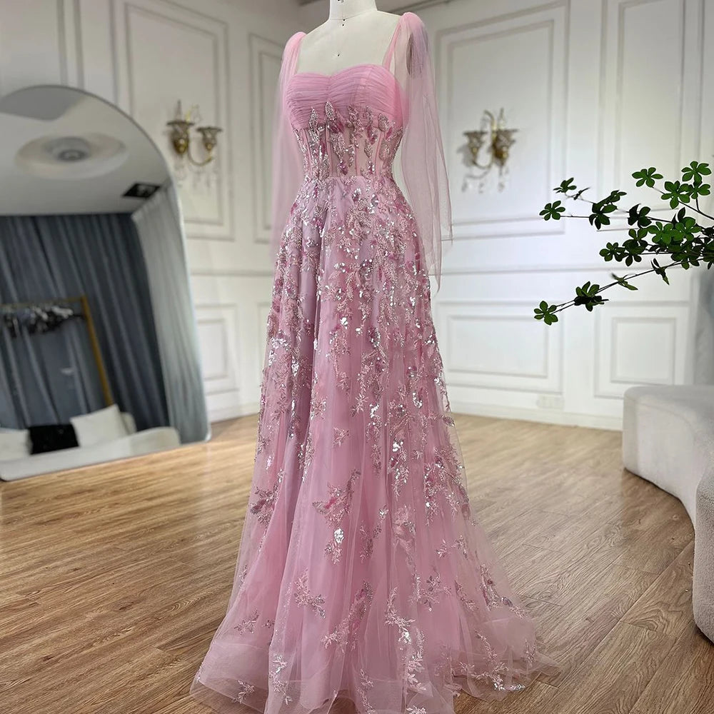 Serene Hill Arabic Green A-Line Elegant Strapless Beaded Long Evening Dresses for Women Party 2024 LA72520