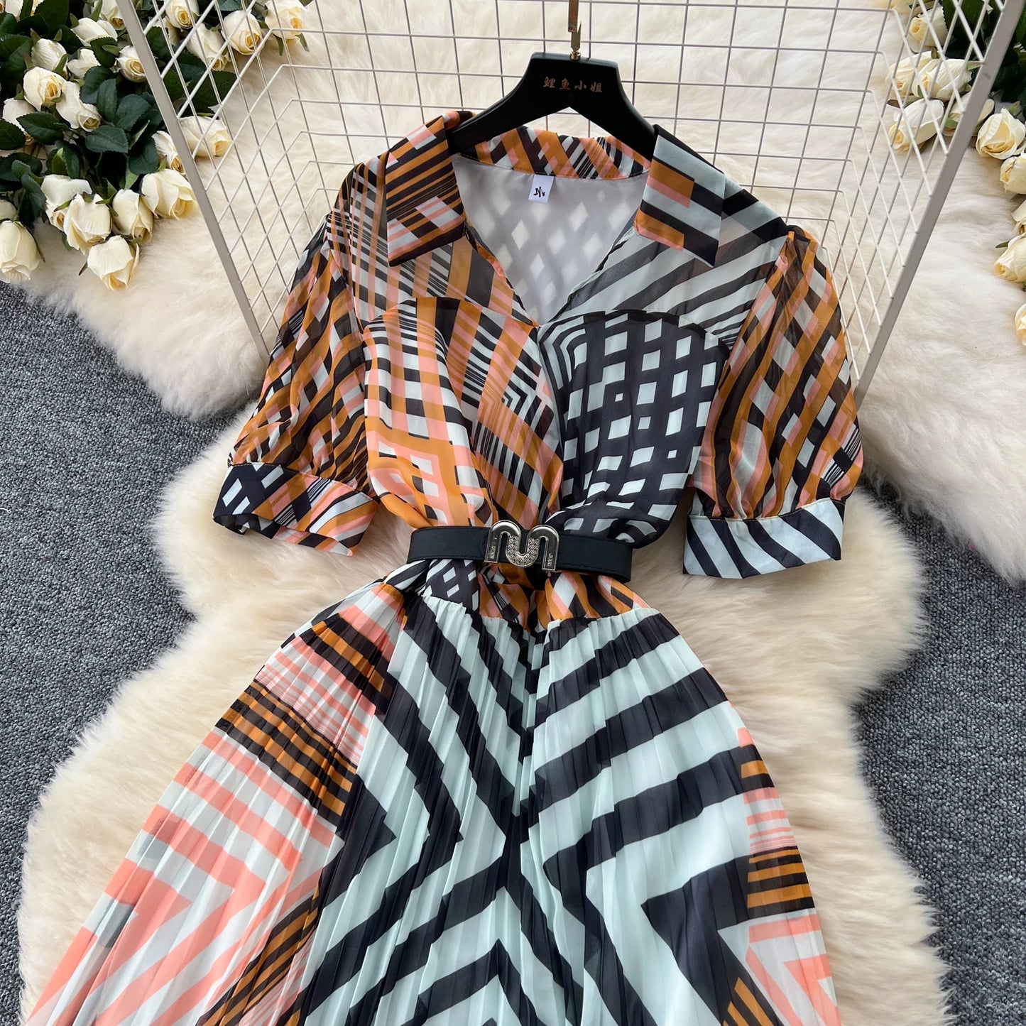 Retro Elegant summer asymmetrical print Dress sashes short Sleeve Vacation Party Women Vestidos dresses