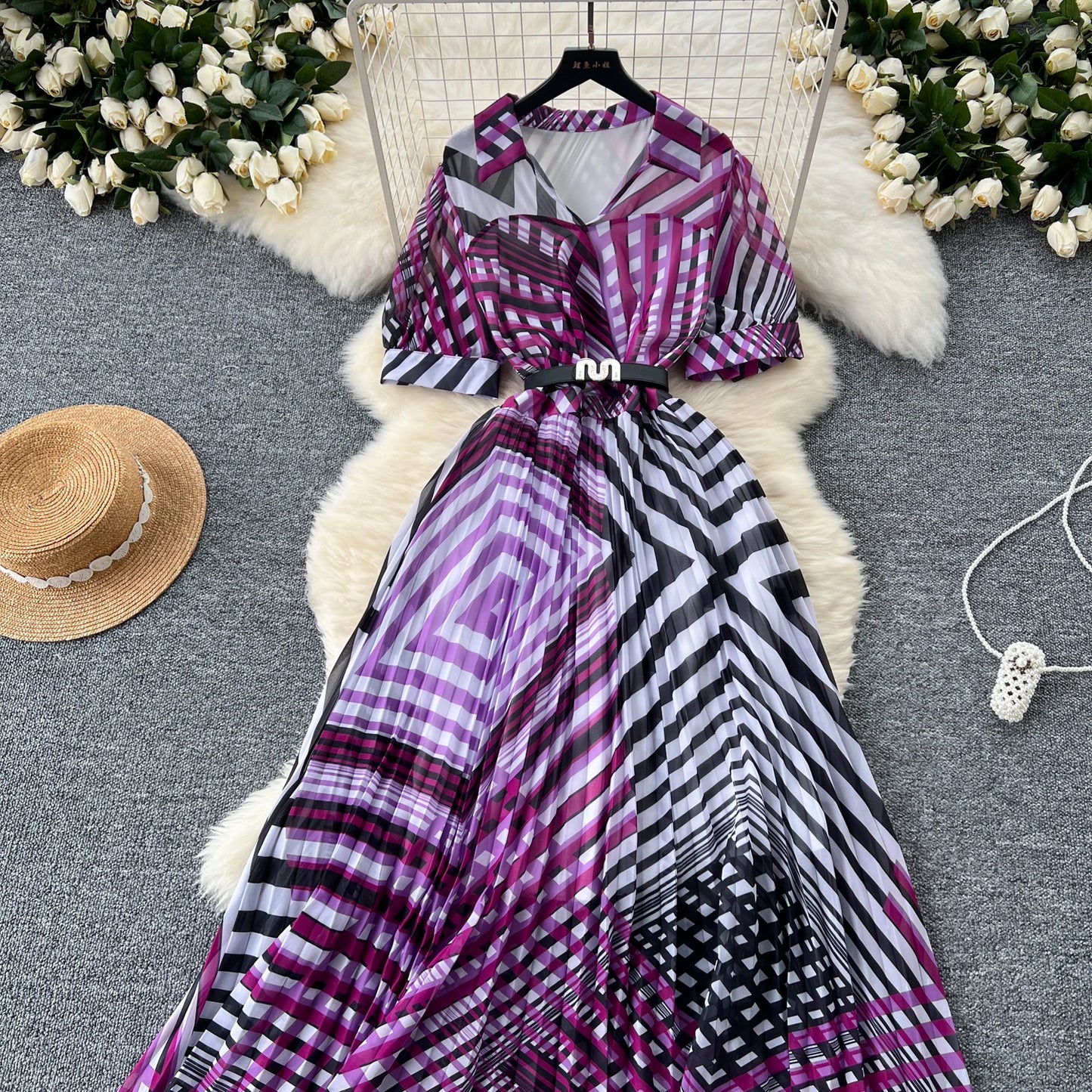 Retro Elegant summer asymmetrical print Dress sashes short Sleeve Vacation Party Women Vestidos dresses