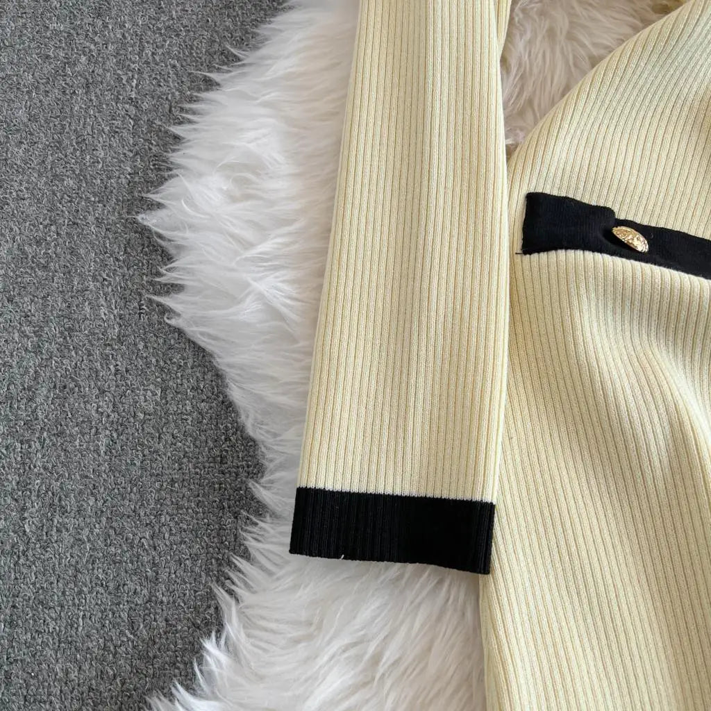 Elegant Women Fashion Casual Bodycon Knitted Dress Vintage Single Breasted Party Birthday Prom Vestidos Female Clothes Long Robe