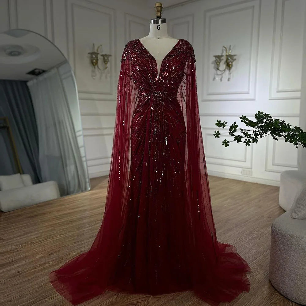 Serene Hill Turquoise Mermaid Evening Dresses Gowns 2024 with Beaded With Cape for Women's Wedding Party LA72168A