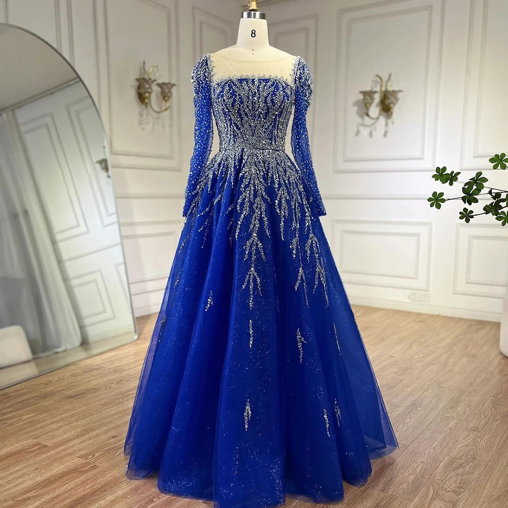 Serene Hill Muslim Pink A Line Beaded Luxury Dubai Long Evening Dresses Gowns 2024 For Woman Wedding Party LA71915
