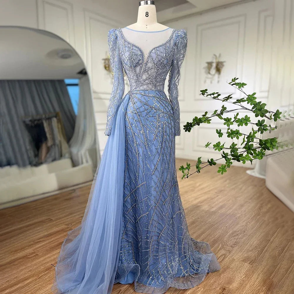 SERENE HILL Arabic Muslim Pink Mermaid Luxury Beaded Evening Dresses 2024 Gowns With Skirt For Women Wedding Party GLA72206