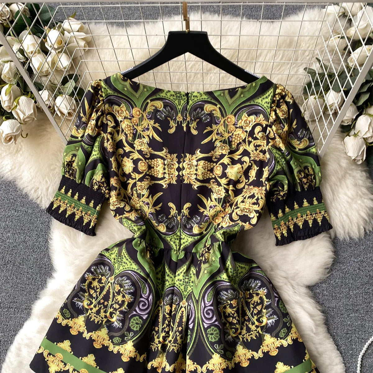 Elegant Party Dresses For Women 2023 Fashion Clothes Vintage Print Mini Dress Square Neck Short Sleeve Tiered Hem Summer Dress
