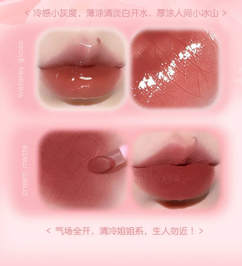 GOGO TALES Double Lip Gloss Mirror Finish Nude Color Korean Lipstick Matte, Non-Sticky Lip Mud for Long-Lasting Vegan Makeup