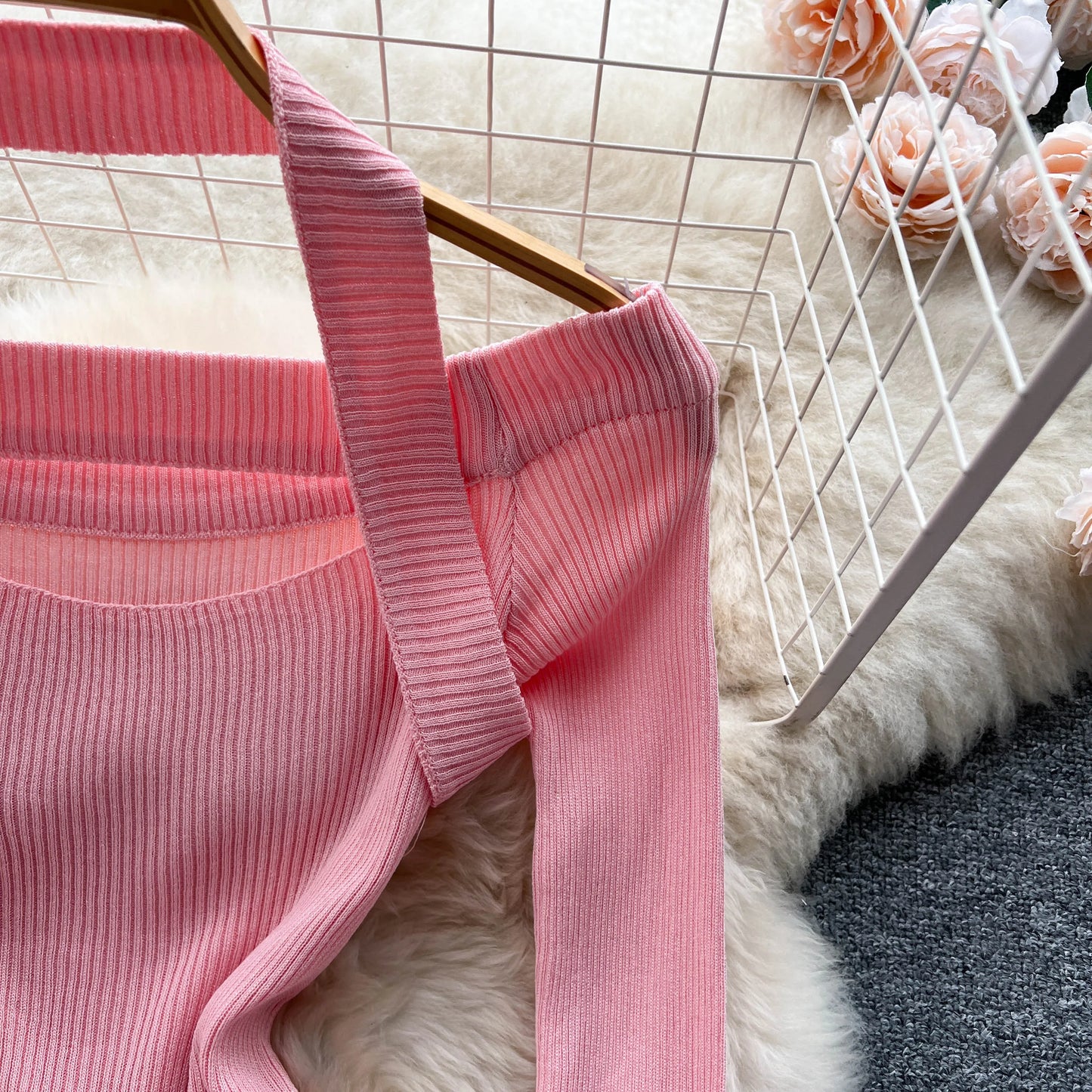 Chic Sexy Halter Bandage Irregular Bodycon Dress Fluffy Long Sleeve Knit Birthday Dress Autumn Winter Pencil Sweater Vestidos
