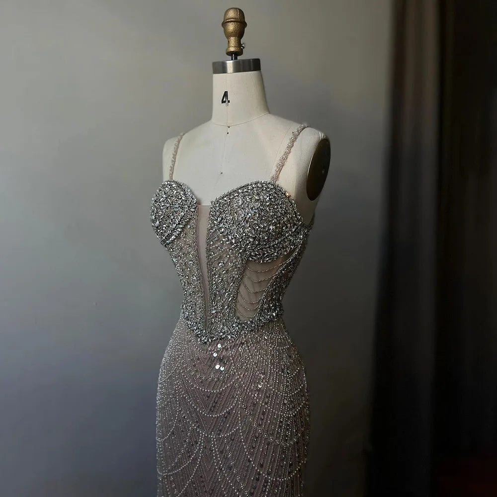 Serene Hill Nude Strapless Mermaid Luxury Evening Dresses Gowns And Beaded Design Arabic 2024 For Women Wedding Party LA72249