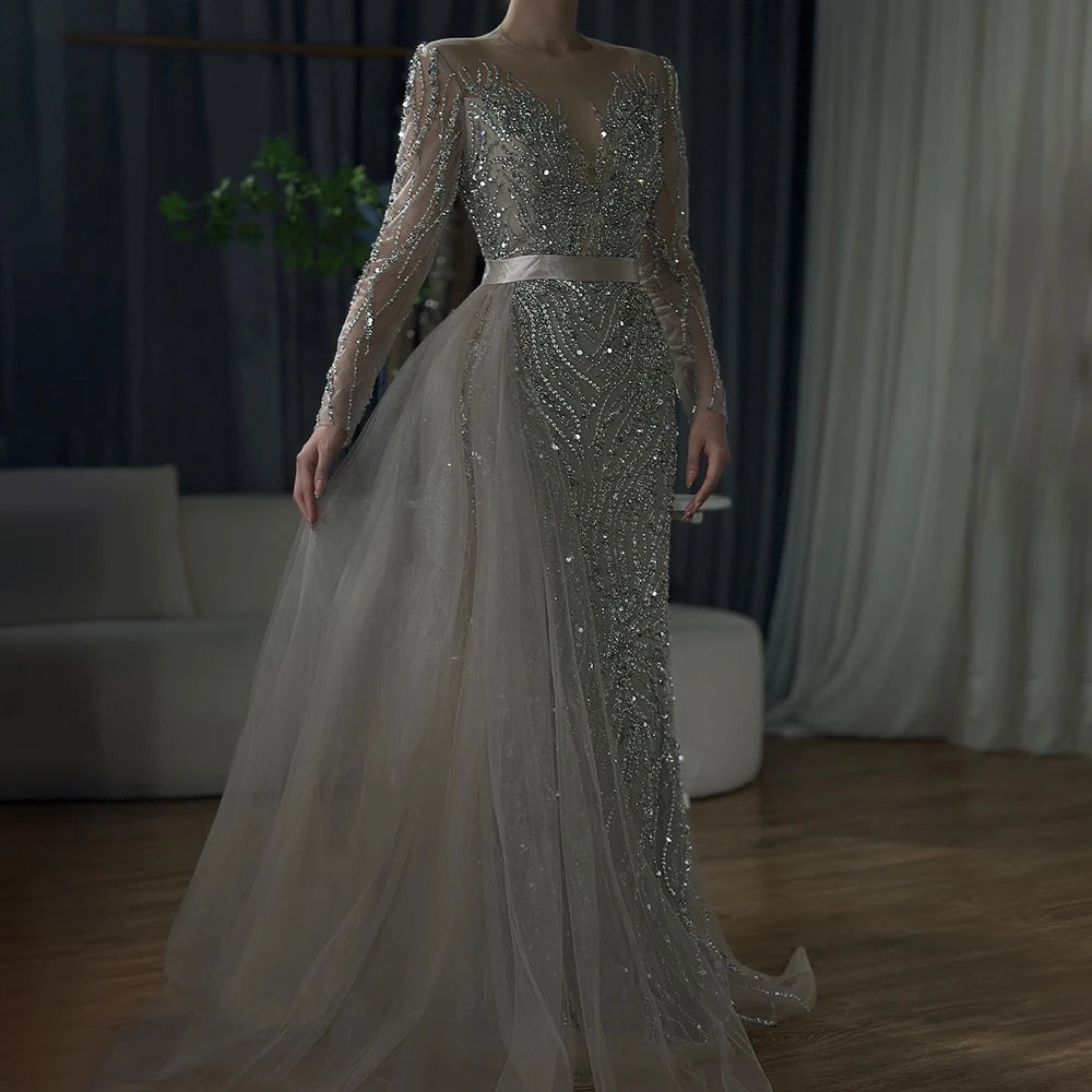 Serene Hill Arabic Caramel Mermaid Elegant With Skirt Lace Beaded Luxury Evening Dresses Gowns For Woman Wedding Party LA71752