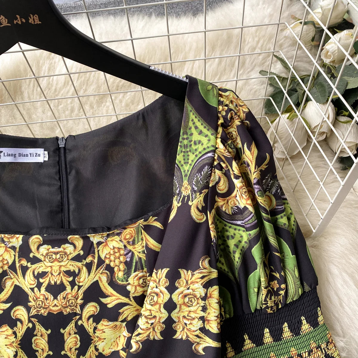 Elegant Party Dresses For Women 2023 Fashion Clothes Vintage Print Mini Dress Square Neck Short Sleeve Tiered Hem Summer Dress