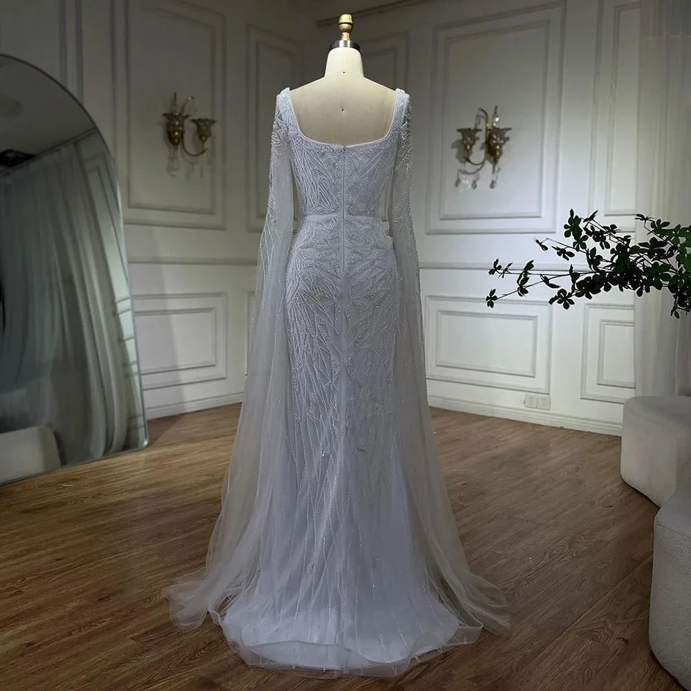 SERENE HILL 2024 Arabic Nude Cape Sleeves Mermaid Dubai Evening Dresses Beaded Luxury Wedding Party Gowns For Women GLA72261