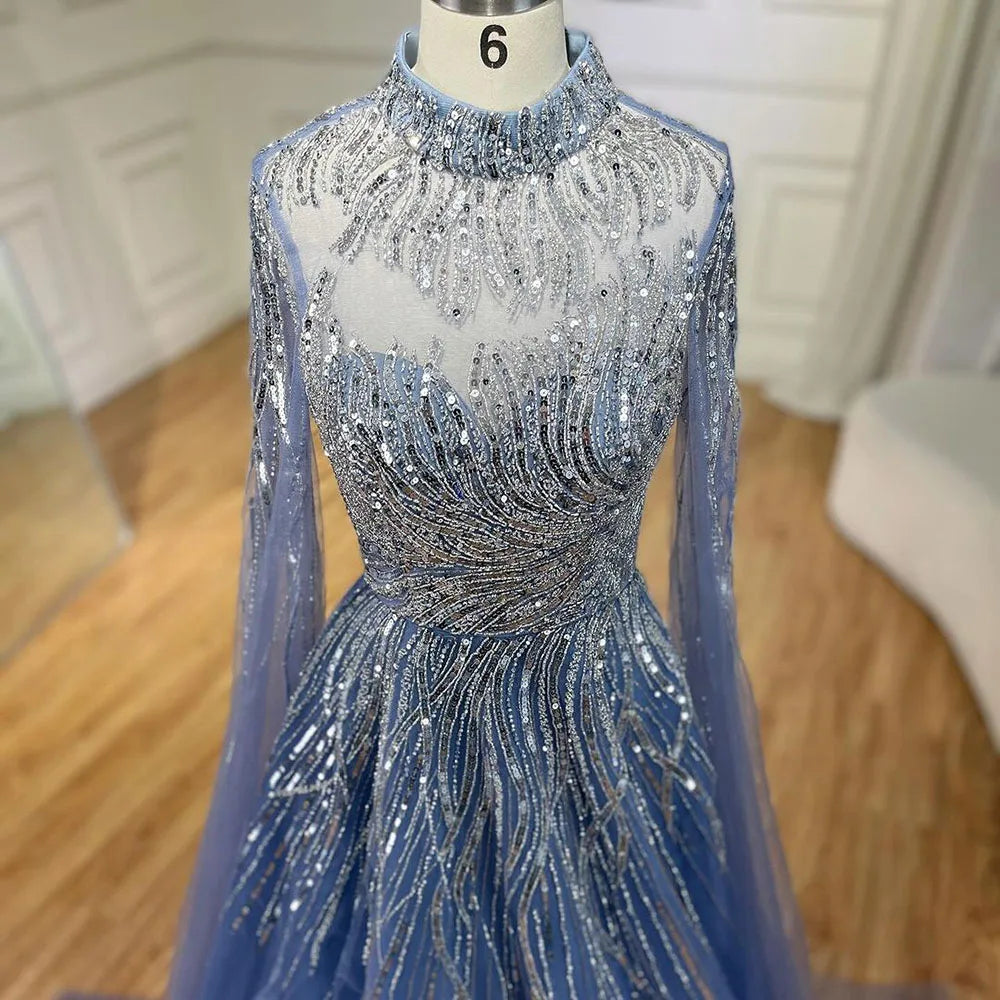 Serene Hill Caramel Luxury Evening Dresses with Cape Sleeves A-Line Beaded Lace Gown For Women's Wedding Party 2024 LA72386