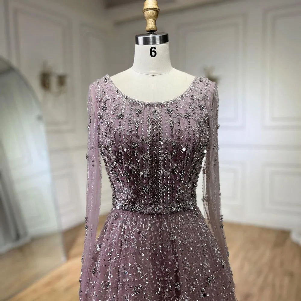 Serene Hill Dubai Arabic Designer Luxury Nude A Line Beaded Evening Dresses Gowns For Formal Occasion 2024 LA72088