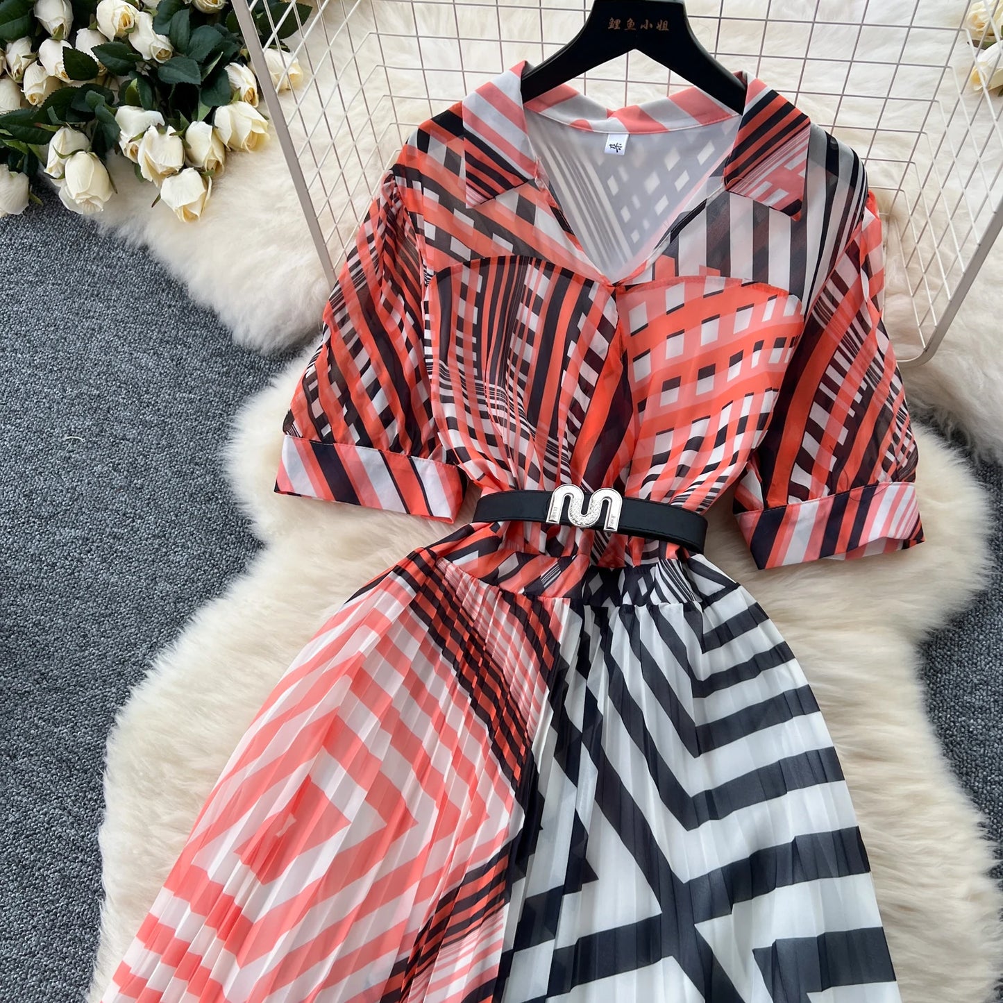 Retro Elegant summer asymmetrical print Dress sashes short Sleeve Vacation Party Women Vestidos dresses